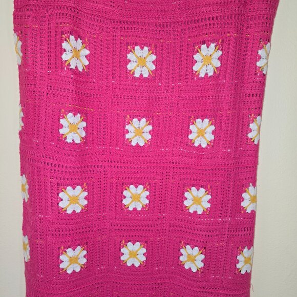KIngs Road Pink Crochet Lined Dress SL Square Neck Large NWT - Picture 3 of 16